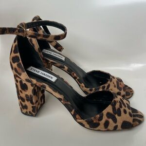 Steve Madden Leopard cheetah Print Ankle Strap Block Heels - Black & Brown